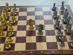 39*39*3.5cm Upscale Metal Chess Set Folding Chessboard Zinc Alloy Pieces Gold&Sliver