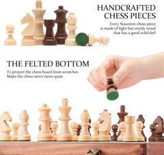 Deluxe 40*40cm Chess & Checker Set Beech Wooden Timber Folding Board - auloves