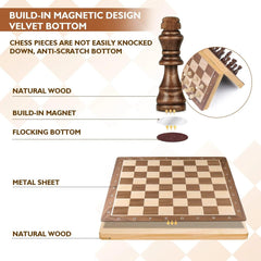 40*40cm Magnetic Chess & Checkers Set Pine Wooden Timber Folding Board - auloves