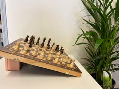 40*40cm Magnetic Chess & Checkers Set Pine Wooden Timber Folding Board - auloves