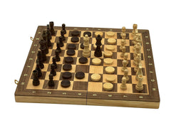 40*40cm Magnetic Chess & Checkers Set Pine Wooden Timber Folding Board - auloves