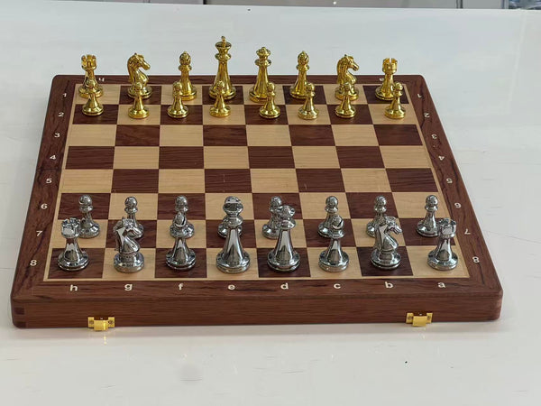 39*39*3.5cm Upscale Metal Chess Set Folding Chessboard Zinc Alloy Pieces Gold&Sliver