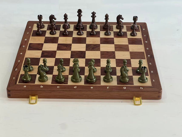 39*39*3.5cm Upscale Metal Chess Set Large Folding Board Zinc Alloy Tinted&Purple Bronze