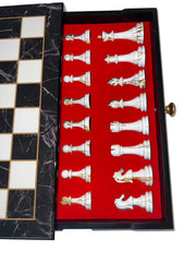 40cm Zine&Acrylic Chess Set Marble-Pattern Chess Board Drawer Design