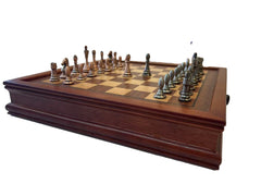 32cm Pure Metal Chess Piece & Drawer Design Timber  Wooden Board