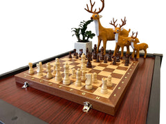 Premium 39cm Magnetic Large Chess Set Wooden Timber Oak Folding Board Sapele