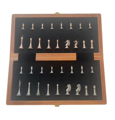 30cm Pure Metal Chess Piece & Timber Wooden Folding Board