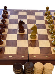 Deluxe 39*39cm Chess & Checkers Set 2 in 1 Rosewood Wooden Timber Folding Board