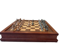 32cm Pure Metal Chess Piece & Drawer Design Timber  Wooden Board