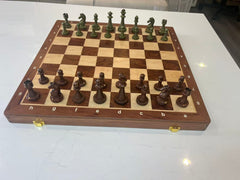 39*39*3.5cm Upscale Metal Chess Set Large Folding Board Zinc Alloy Tinted&Purple Bronze