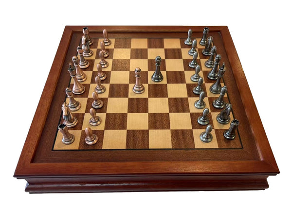 32cm Pure Metal Chess Piece & Drawer Design Timber  Wooden Board