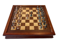 32cm Pure Metal Chess Piece & Drawer Design Timber  Wooden Board