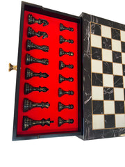 40cm Zine&Acrylic Chess Set Marble-Pattern Chess Board Drawer Design