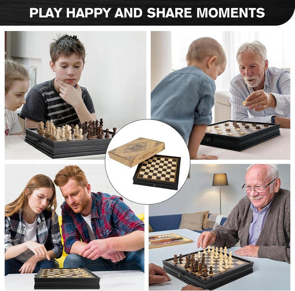 Ebony 32.5*32.5*5cm Magnetic Chess Set Wooden Timber Drawer Design