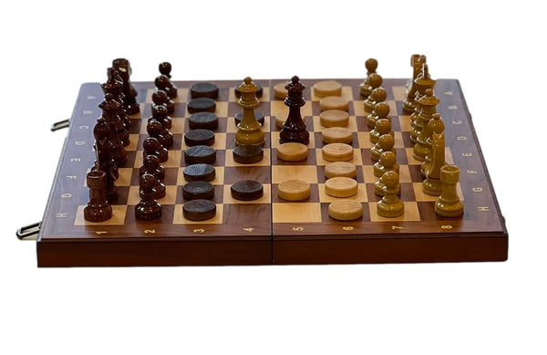 Deluxe 39*39cm Chess & Checkers Set 2 in 1 Rosewood Wooden Timber Folding Board