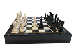 40cm Zine&Acrylic Chess Set Marble-Pattern Chess Board Drawer Design