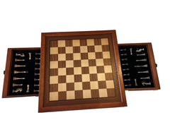 32cm Pure Metal Chess Piece & Drawer Design Timber  Wooden Board