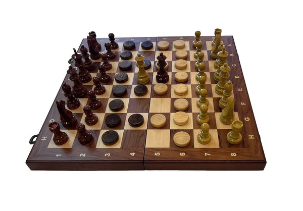 Deluxe 39*39cm Chess & Checkers Set 2 in 1 Rosewood Wooden Timber Folding Board
