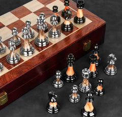 Chess Set 45cm Rosewood Folding Board + Zinc Alloy & Acrylic Pieces - auloves