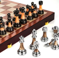 Chess Set 45cm Rosewood Folding Board + Zinc Alloy & Acrylic Pieces - auloves