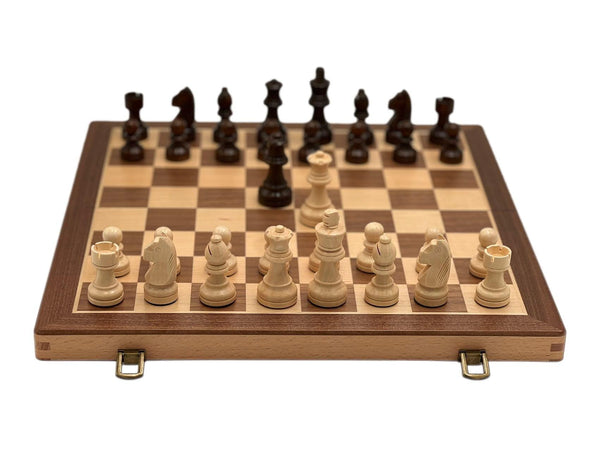 Deluxe 40*40cm Chess & Checker Set Beech Wooden Timber Folding Board - auloves