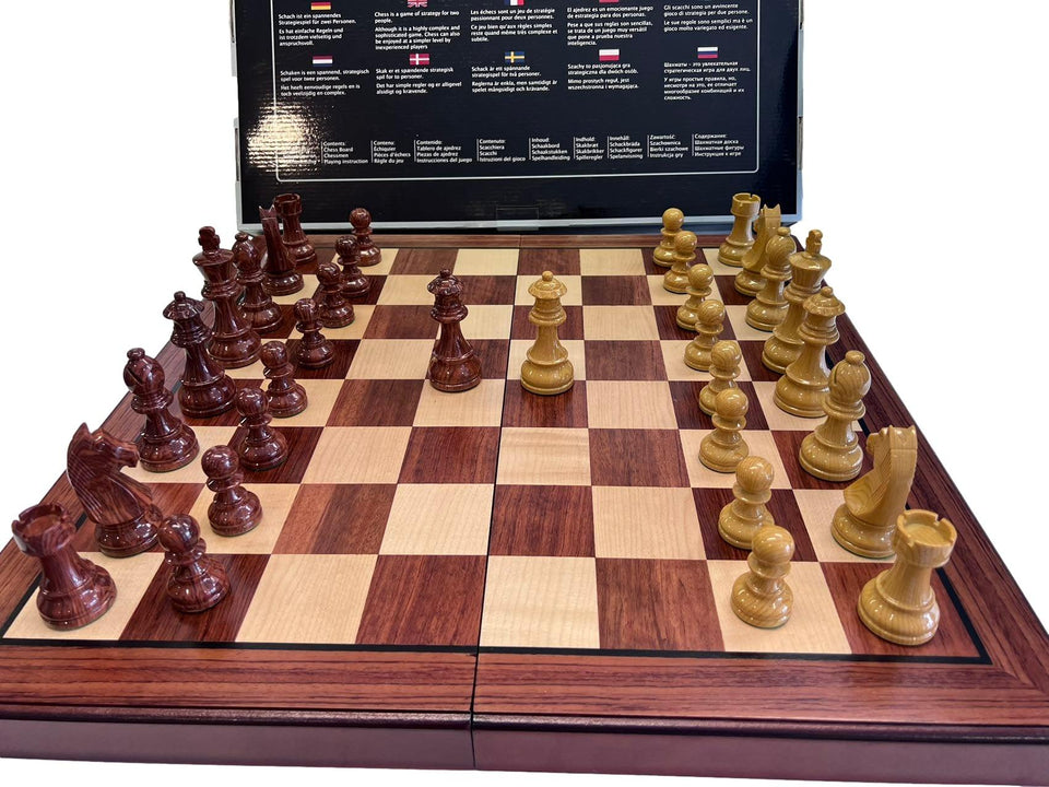 Deluxe 52*52cm Super Large Chess Set Rosewood Wooden Timber Oak Folding Board - auloves