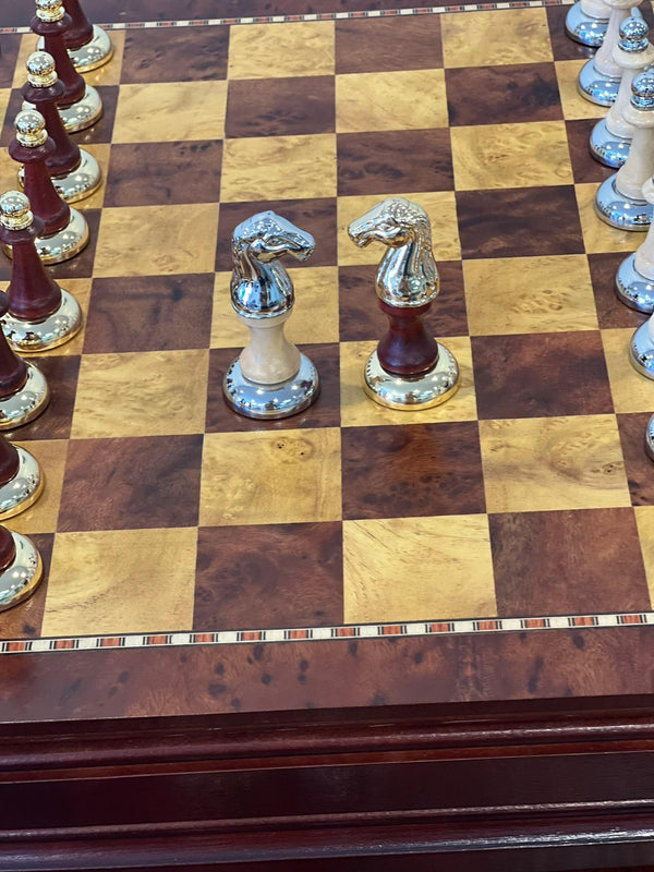 Deluxe Birch 38cm Chess Set Table Wooden Timber with Wooden & Metal Pieces - auloves