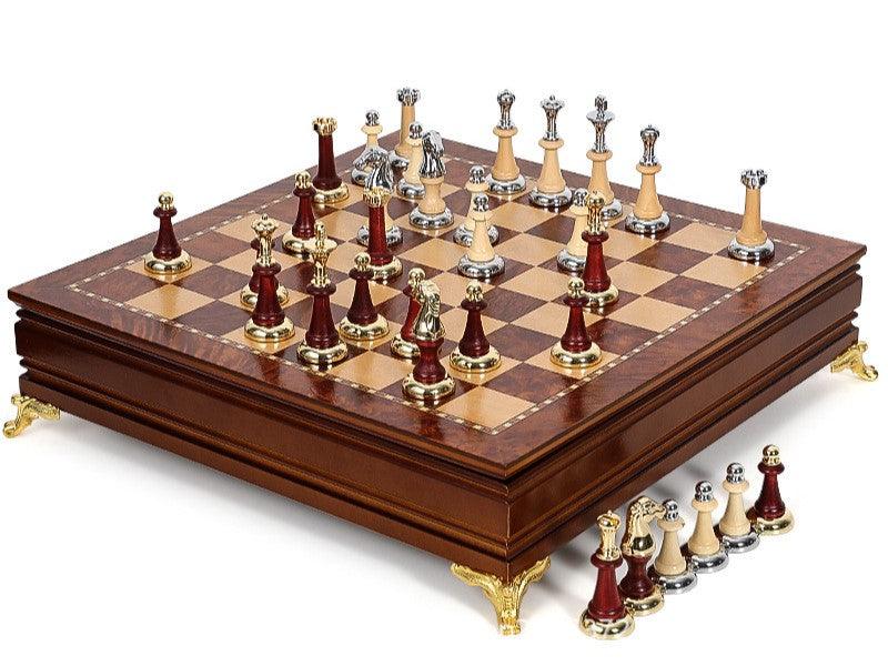 Deluxe Birch 38cm Chess Set Table Wooden Timber with Wooden & Metal Pieces - auloves