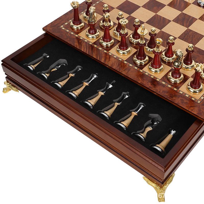 Chest Set Table Deluxe Birch 38cm Chess Set Table Wooden Timber with Wooden & Metal Pi ...