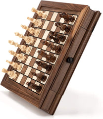 Deluxe Sapele 32*32cm Magnetic Chess Set Wooden Timber Drawer Design - auloves