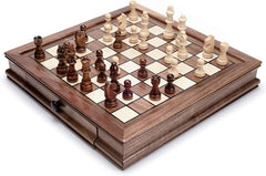 Deluxe Sapele 32*32cm Magnetic Chess Set Wooden Timber Drawer Design - auloves