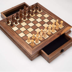 Deluxe Sapele 32*32cm Magnetic Chess Set Wooden Timber Drawer Design - auloves