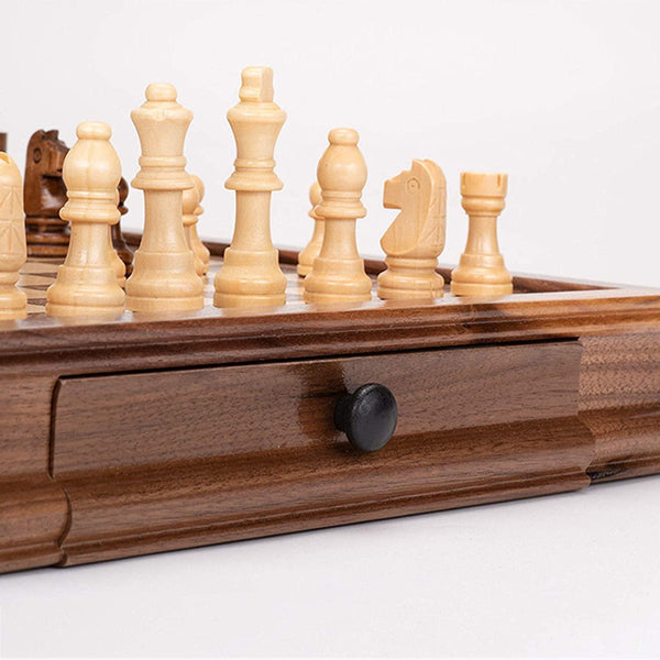 Deluxe Sapele 32*32cm Magnetic Chess Set Wooden Timber Drawer Design - auloves