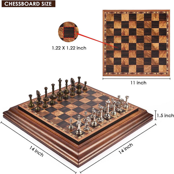 Metal Chess Set with Wooden Detachable 36*36*4.8cm Board - auloves