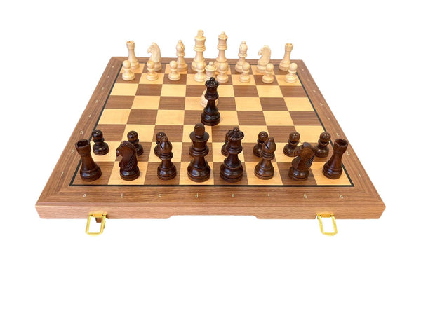Premium 40cm Magnetic Large Chess Set Wooden Timber Folding Board - auloves