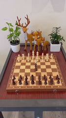 Premium 39cm Magnetic Large Chess Set Wooden Timber Oak Folding Board Sapele
