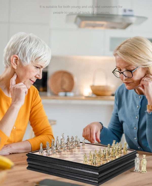 Roman Metal Chess Set with Sapele Detachable 38*38*8cm Board - auloves