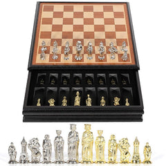 Roman Metal Chess Set with Sapele Detachable 38*38*8cm Board - auloves