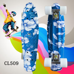 22'' 56cm Blue Flowers New Beginners Cruiser Skateboard Complete Sets Light Up Wheels - auloves