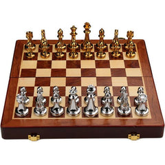 30*30*2.7cm Upscale Metal Chess Set Folding Chessboard Zinc Alloy Pieces Gold&Sliver - auloves