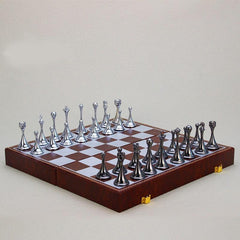 30*30*3.3cm Magnetic Metal Chess Set Folding Leather Board - auloves