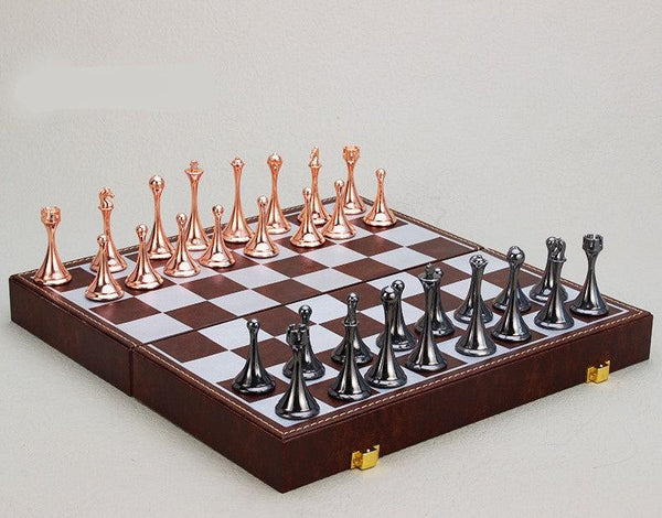30*30*3.3cm Magnetic Metal Chess Set Folding Leather Board - auloves