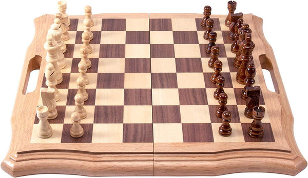 38cm Wooden Chess Set Foldable Board Magnetic Gift Timber Oak - auloves