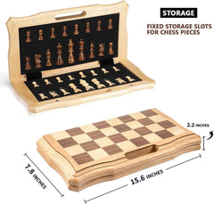 38cm Wooden Chess Set Foldable Board Magnetic Gift Timber Oak - auloves