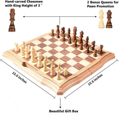 38cm Wooden Chess Set Foldable Board Magnetic Gift Timber Oak - auloves