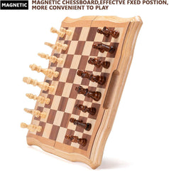 38cm Wooden Chess Set Foldable Board Magnetic Gift Timber Oak - auloves