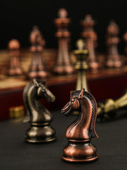 39*39*3.5cm Upscale Metal Chess Set Large Folding Board Zinc Alloy Tinted&Purple Bronze - auloves