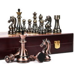 52*52*3.9cm Upscale Metal Chess Set Super Large Folding Board Zinc Alloy Tinted&Purple Bronze - auloves