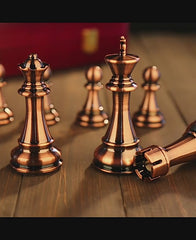 39*39*3.5cm Upscale Metal Chess Set Large Folding Board Zinc Alloy Tinted&Purple Bronze
