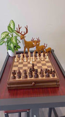 Deluxe Walnut 38*38*7.6cm Chess & Checker Set Wooden Timber Drawer Design